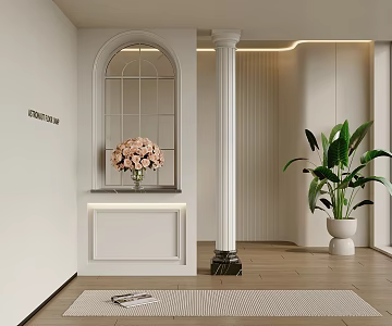 French cream style entrance porch background wall 3d model