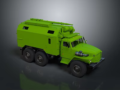 Green Military Truck With Six Wheels And Equipment On The Body 3d model