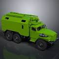 Green Military Truck With Six Wheels And Equipment On The Body