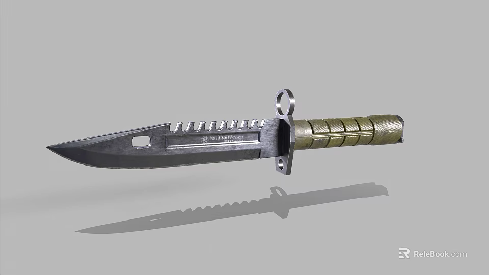 Durable Tactical Knife With Stainless Steel Serrated Blade Textured Handle Metal Ring And Hole Design 3d model 
