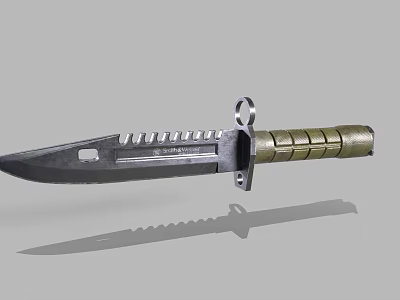 Durable Tactical Knife With Stainless Steel Serrated Blade Textured Handle Metal Ring And Hole Design 3d model