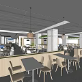 Bright Modern Dining Area With White Tables Light Chairs And Green Partitions