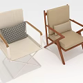 Two Modern Leisure Chairs With Gray Geometric Beige Cushions White Metal Brown Wooden Frames