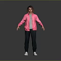 Young Child In Pink Jacket Standing With Arms Open On Grey Background