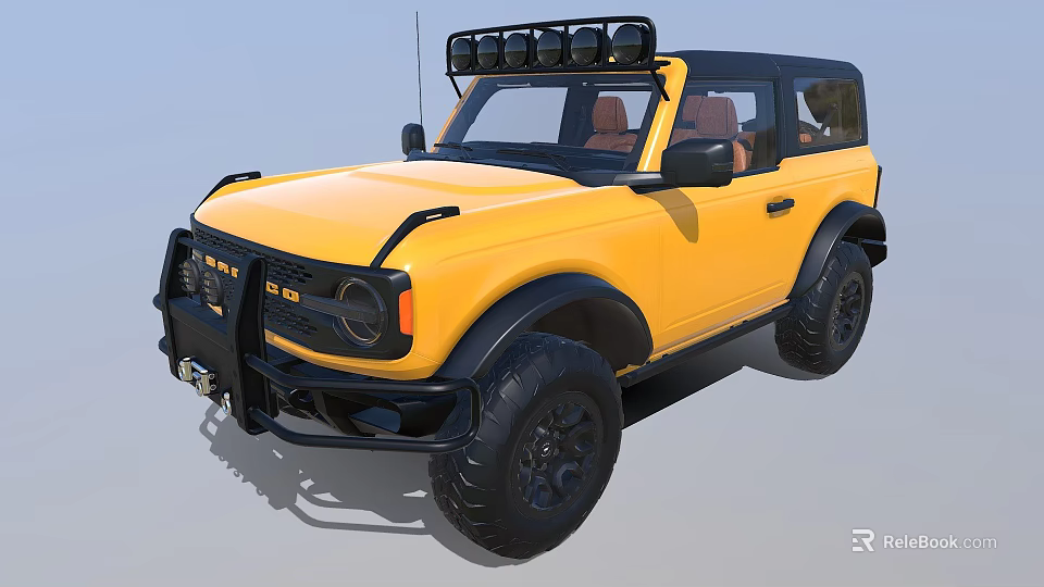 Yellow Off road SUV With Black Roof Rack Bumper And Large Tires 3d model 
