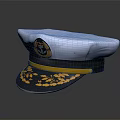 Naval Officer Cap With White Crown Black Brim Gold Leaf Pattern And Anchor Emblem