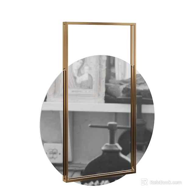 Gold Frame Standing Mirror For Modern Interior Decor With Artwork And Shelf 3d model 