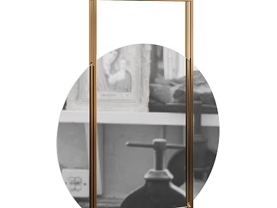 Gold Frame Standing Mirror For Modern Interior Decor With Artwork And Shelf 3d model