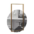 Gold Frame Standing Mirror For Modern Interior Decor With Artwork And Shelf