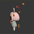 Cute Pink Haired Rabbit Ears Cartoon Character With Floating Carrots And Red Chili Peppers