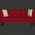 Red Quilted Sofa With White Cushions Nailhead Trim And Wooden Legs