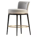 Modern Bar Stools With Beige Gray Upholstered Back Black Metal Legs And Gold Footrest Ring