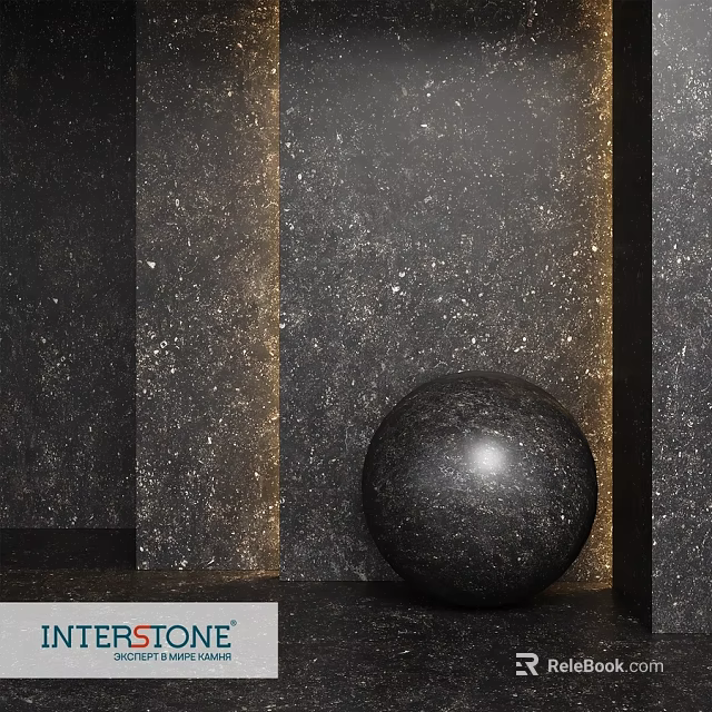 Decorative Black Spherical Component With Textured Wall And Golden Accent Frames 3d model 