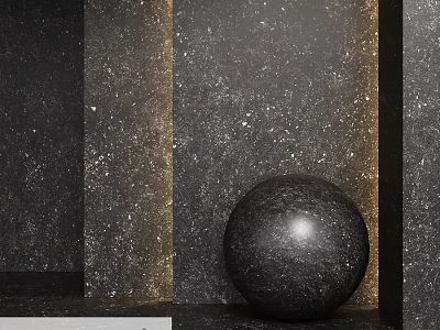 Decorative Black Spherical Component With Textured Wall And Golden Accent Frames 3d model
