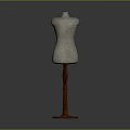 Gray Fabric Dress Form With Wooden Base Standing For Home Dressmaking And