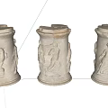 Ancient Classical Carved Columns With Broken Relief Designs And Intricate Details