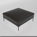 Modern Black Leather Square Ottoman With Sleek Slim Metal Legs Design