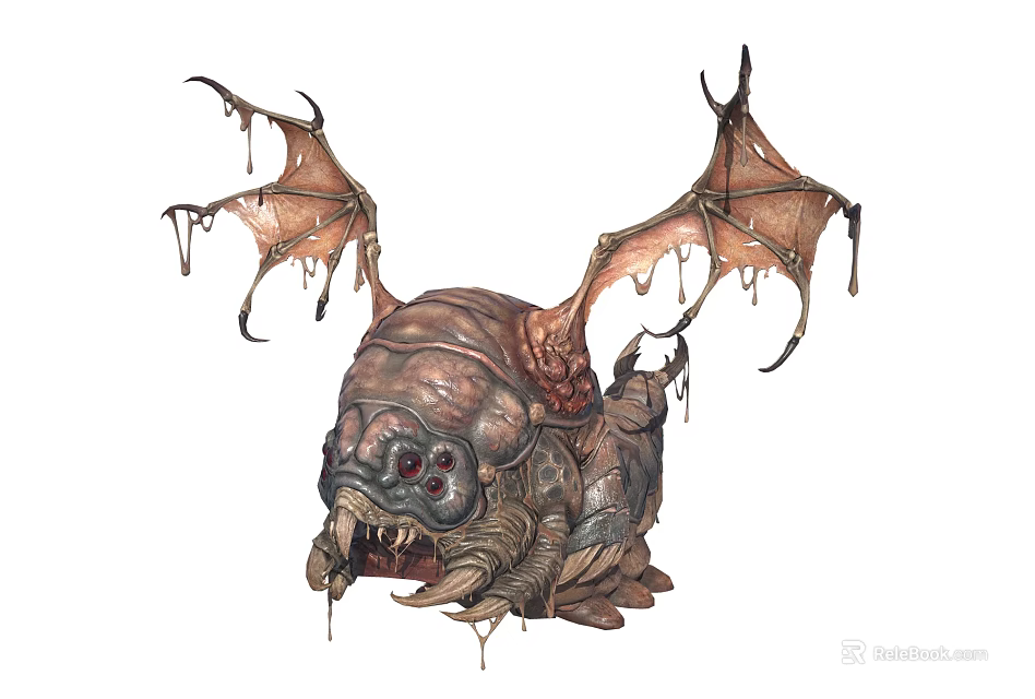 Large Eyed Monstrous Creature With Leathery Wings Sharp Fangs And Dripping Mucus 3d model 