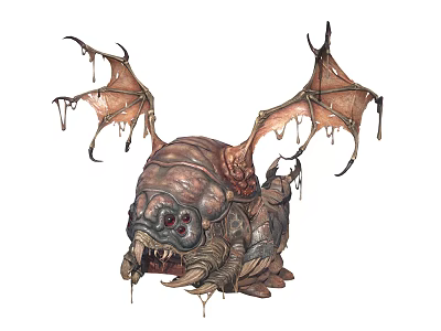 Large Eyed Monstrous Creature With Leathery Wings Sharp Fangs And Dripping Mucus 3d model