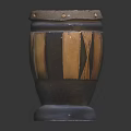 Traditional Handcrafted Wooden Stripe Decorated Drum Musical Instrument With Leather Head And Stable Base