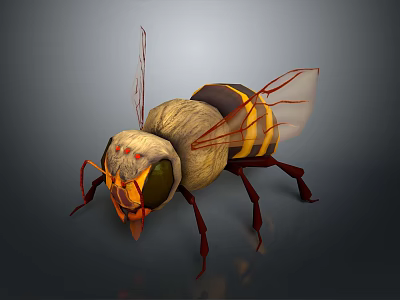 Detailed 3D Rendered Bee Model With Yellow Black Stripes And Transparent Wings 3d model
