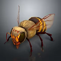 Detailed 3D Rendered Bee Model With Yellow Black Stripes And Transparent Wings