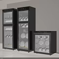 Modern Black Kitchen Storage Appliances With White Dishes In Multiple Units 3d model
