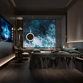 Cozy SPA Room With Massage Bed Green Pillows Towels Blue Wave Decor And Soft Lighting