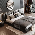 Modern Luxury Double Bed Upholstered Headboard Pillows Throw Blanket Wooden Floor Interior Design