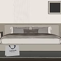 Modern Beige Double Bed Bedroom Interior With Upholstered Headboard Pillows Nightstands And Striped Rug