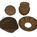 Handmade Woven Baskets and Containers with Various Shapes in Natural Brown
