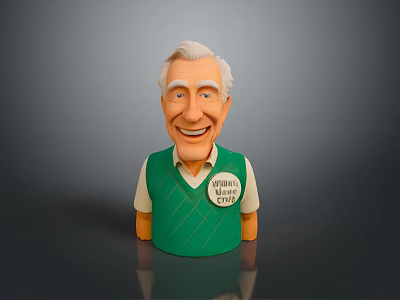 Smiling Man in Green Argyle Vest with Chipper Chief Badge Cartoon Figurine 3d model