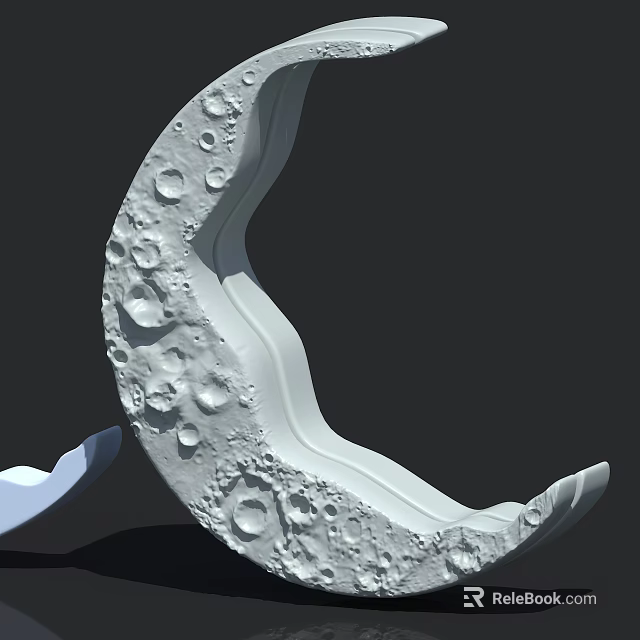 White Crescent Decorative Object With Moon Surface Crater Texture Details 3d model