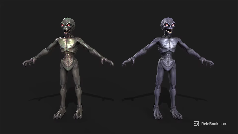 Game Movie Character Design With Glowing Red Eyes Slim Skeletal Body And Color Variants 3d model 