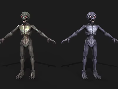 Game Movie Character Design With Glowing Red Eyes Slim Skeletal Body And Color Variants 3d model