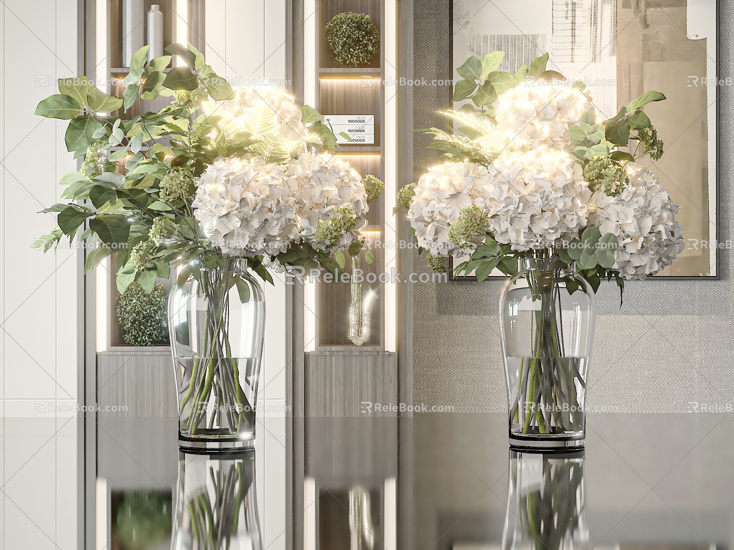 Vase Flower Green Plant Flower Glass Vase Aquatic Plant Decorative Ornaments Floral Vase Flowers 3d model