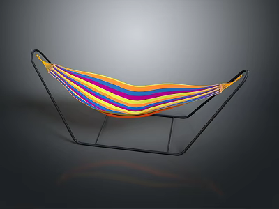 Colorful Striped Hammock With Black Metal Stand For Indoor Modern Use 3d model