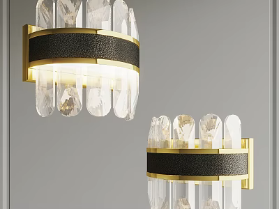 Modern Elegant Wall Lamps With Crystal Decorations Gold Frame And Black Leather Accent 3d model