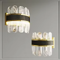 Modern Elegant Wall Lamps With Crystal Decorations Gold Frame And Black Leather Accent