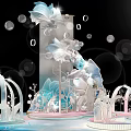 Dreamy Decorative Scene With White Sculptural Arches Pink Blue Base And Bubbles