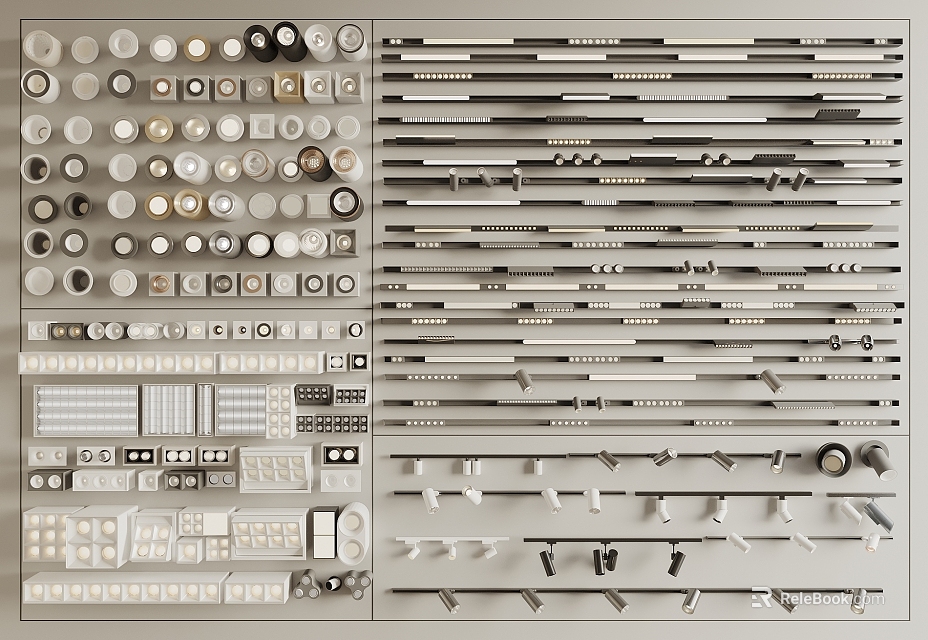 Various Types Of Downlights And Spotlights With Installation Accessories For Home Lighting 3d model 