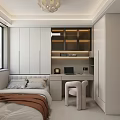 Modern Bedroom Interior Design With Bed Bedside Table Desk Wardrobe And Framed Art