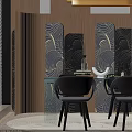 Modern Glass Dining Table With Black Chairs On Round Rug Near Window Blinds