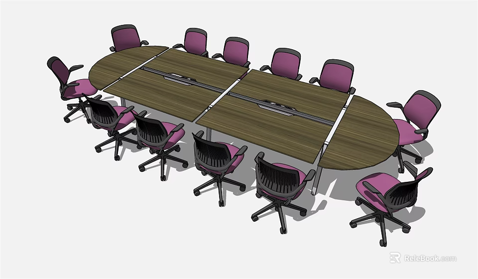 Modern Oval Wooden Conference Table With Pink Office Chairs In Meeting Space 3d model 