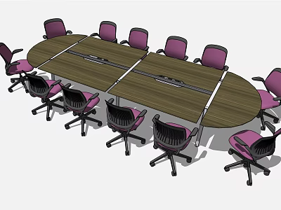 Modern Oval Wooden Conference Table With Pink Office Chairs In Meeting Space 3d model
