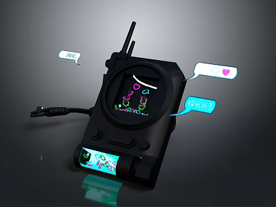 Handheld Computer Device With Antenna Main Color Screen Graphics Small Bottom Screen And Speech Bubbles 3d model