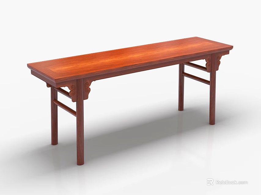 Traditional Wooden Long Table With Rectangular Surface And Sturdy Legs Design 3d model