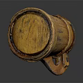 Wooden Wine Barrel With Metal Hoops And Handle On Dark Background With Reflection