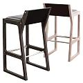 Modern Bar Stools with Leather Seats Dark and Light Wooden Frames and Metal Support Bars