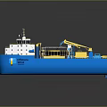 3D Rendered Industrial Ship In Blue And Yellow With Equipment